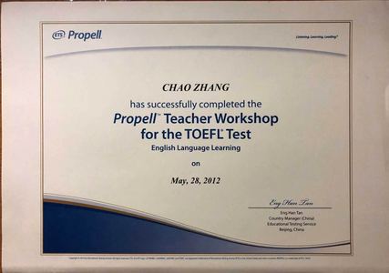 Jackie TOEFL Propell workshop certificate